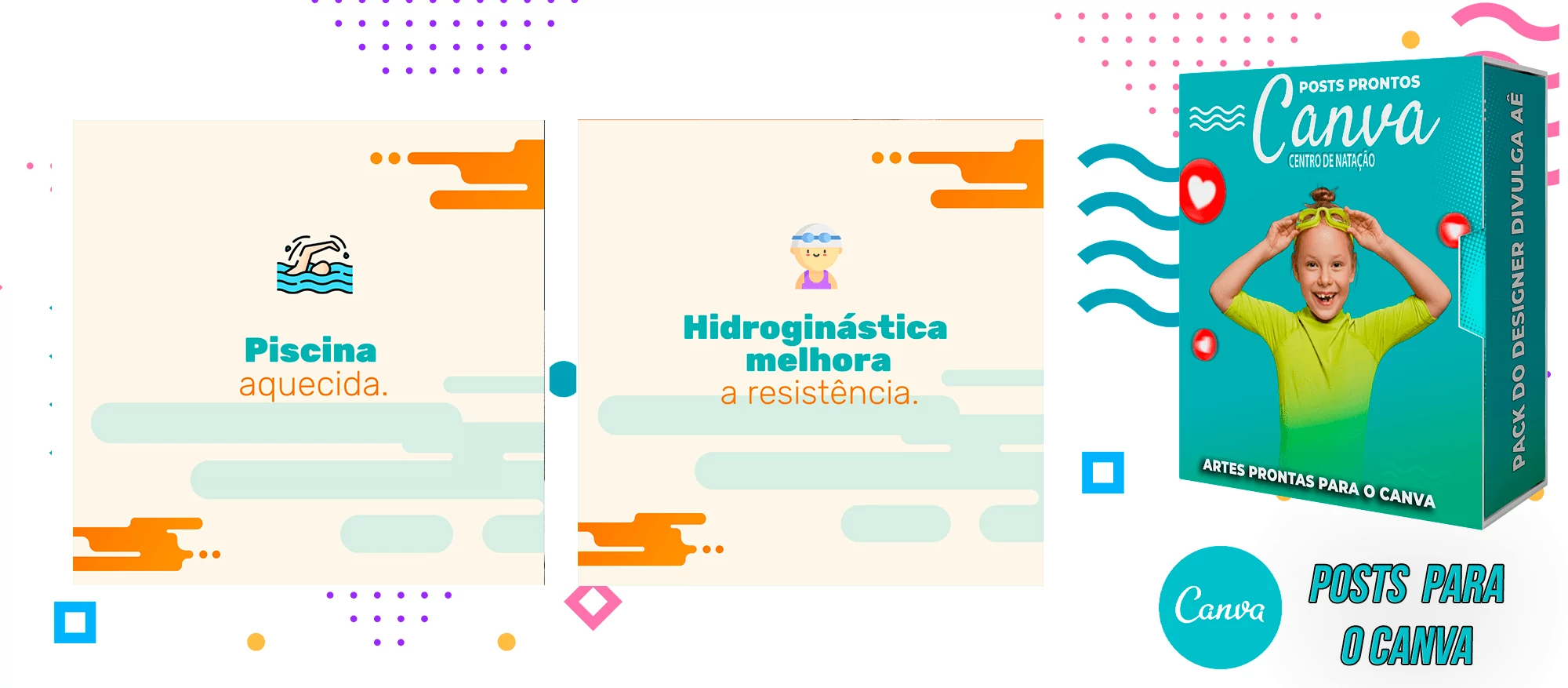 Pack de Posts com Legendas Prontas Escolas de Natação no Canva - Imagem 4