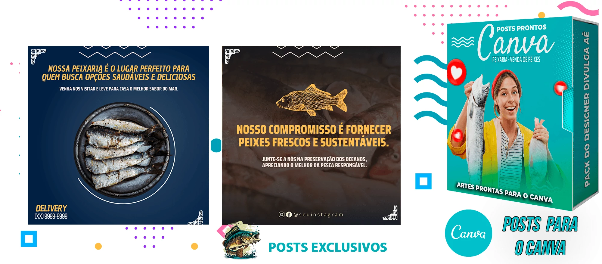 Pack de Posts Prontos para o Canva - Venda de Peixe e Frutos do Mar - Peixaria com Legendas - Imagem 6
