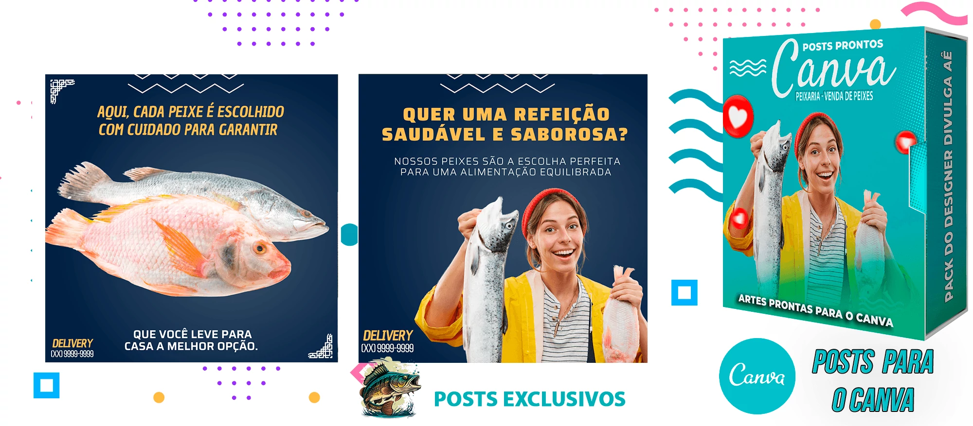 Pack de Posts Prontos para o Canva - Venda de Peixe e Frutos do Mar - Peixaria com Legendas - Imagem 10