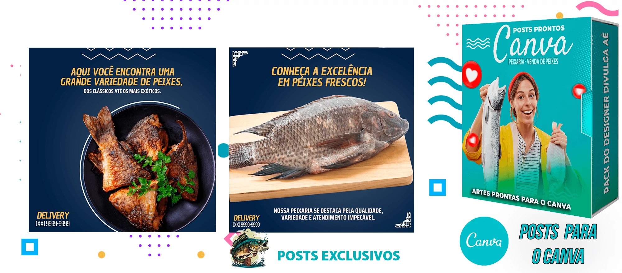 Pack de Posts Prontos para o Canva - Venda de Peixe e Frutos do Mar - Peixaria com Legendas - Imagem 8
