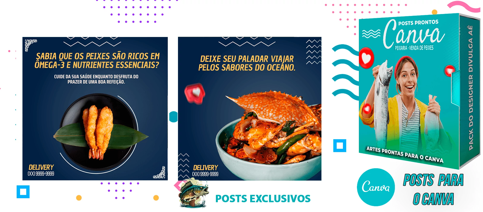 Pack de Posts Prontos para o Canva - Venda de Peixe e Frutos do Mar - Peixaria com Legendas - Imagem 5