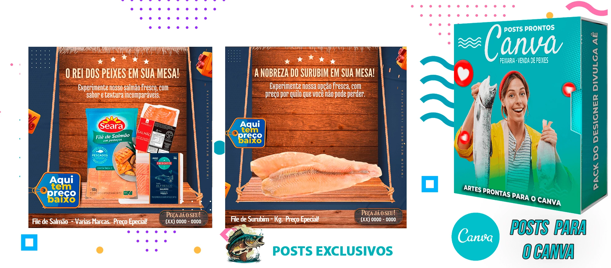 Pack de Posts Prontos para o Canva - Venda de Peixe e Frutos do Mar - Peixaria com Legendas - Imagem 4