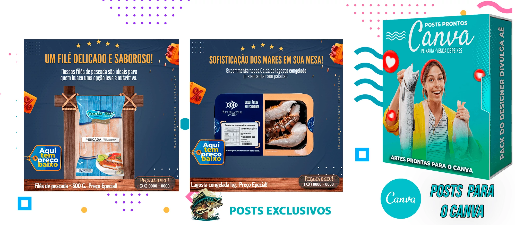 Pack de Posts Prontos para o Canva - Venda de Peixe e Frutos do Mar - Peixaria com Legendas - Imagem 9