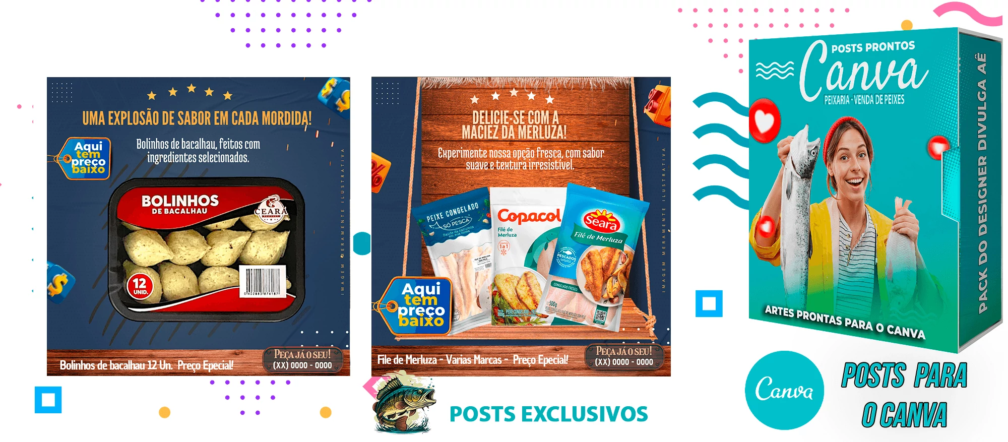Pack de Posts Prontos para o Canva - Venda de Peixe e Frutos do Mar - Peixaria com Legendas - Imagem 2