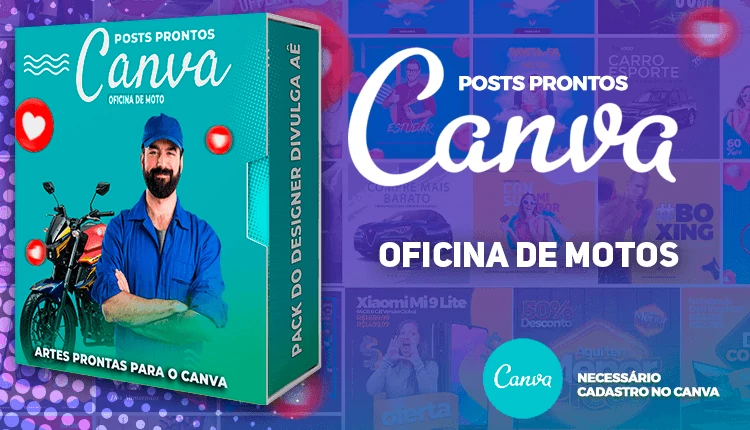 Pack de Posts Prontos - Oficina Mecânica de Moto + Legendas para o Canva