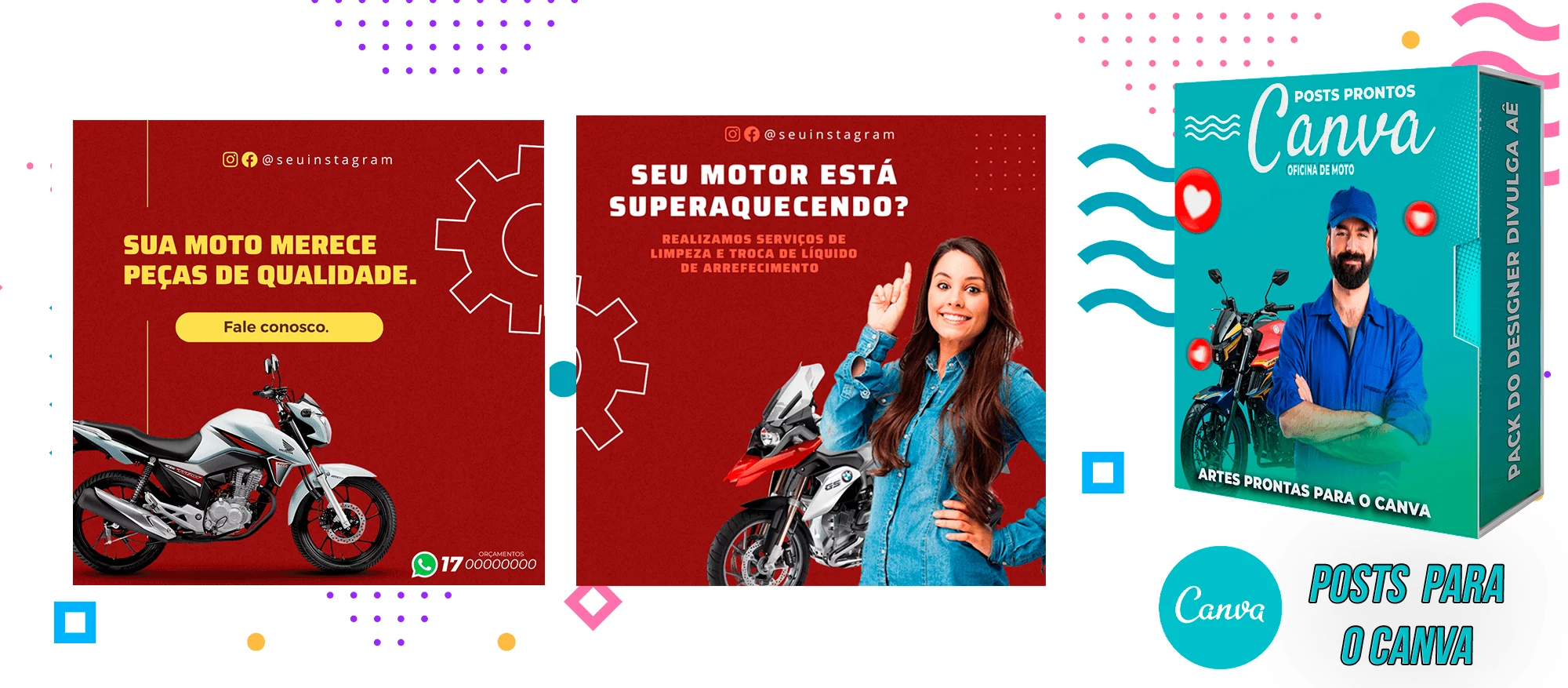 Pack de Posts Prontos - Oficina Mecânica de Moto + Legendas para o Canva - Imagem 3