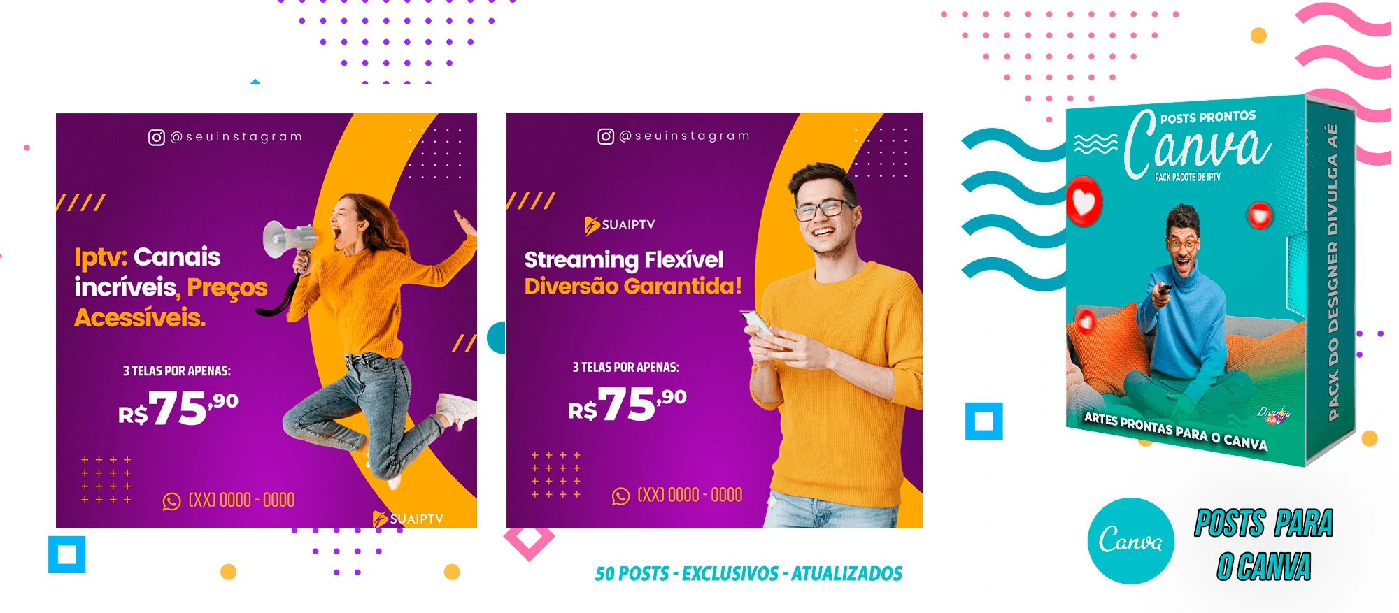 Pack de Posts Prontos para o Canva com legendas - Provedor e Iptv - Vendas de Canais de Tv - Imagem 10