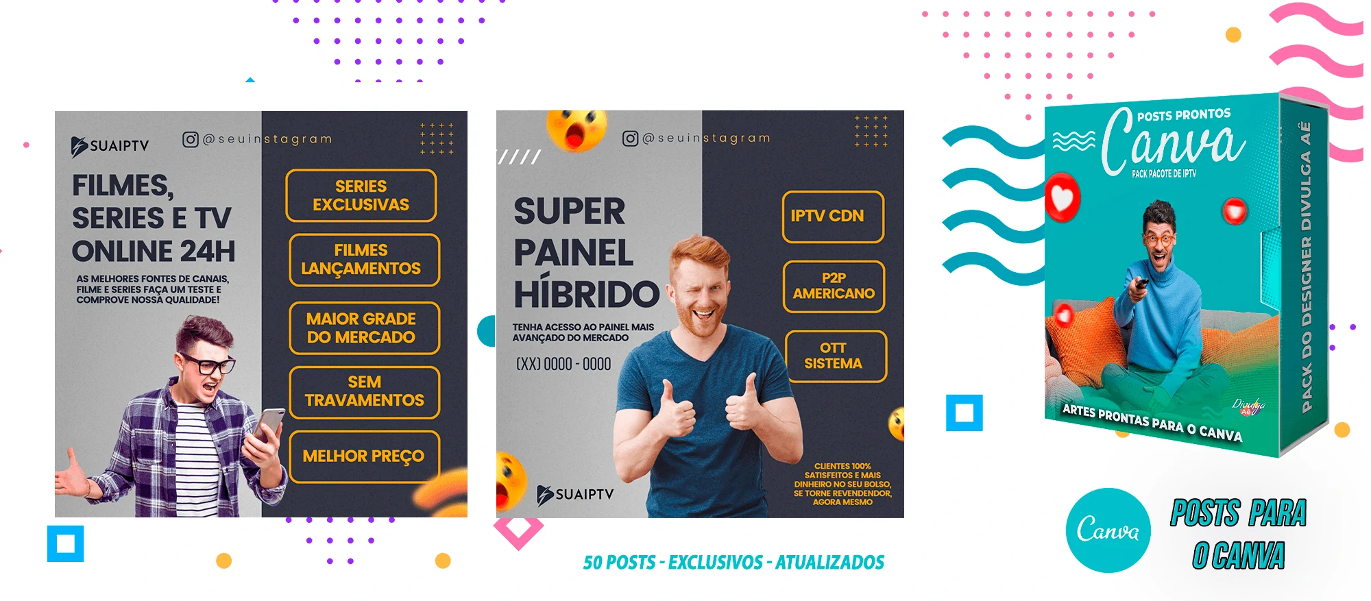 Pack de Posts Prontos para o Canva com legendas - Provedor e Iptv - Vendas de Canais de Tv - Imagem 21