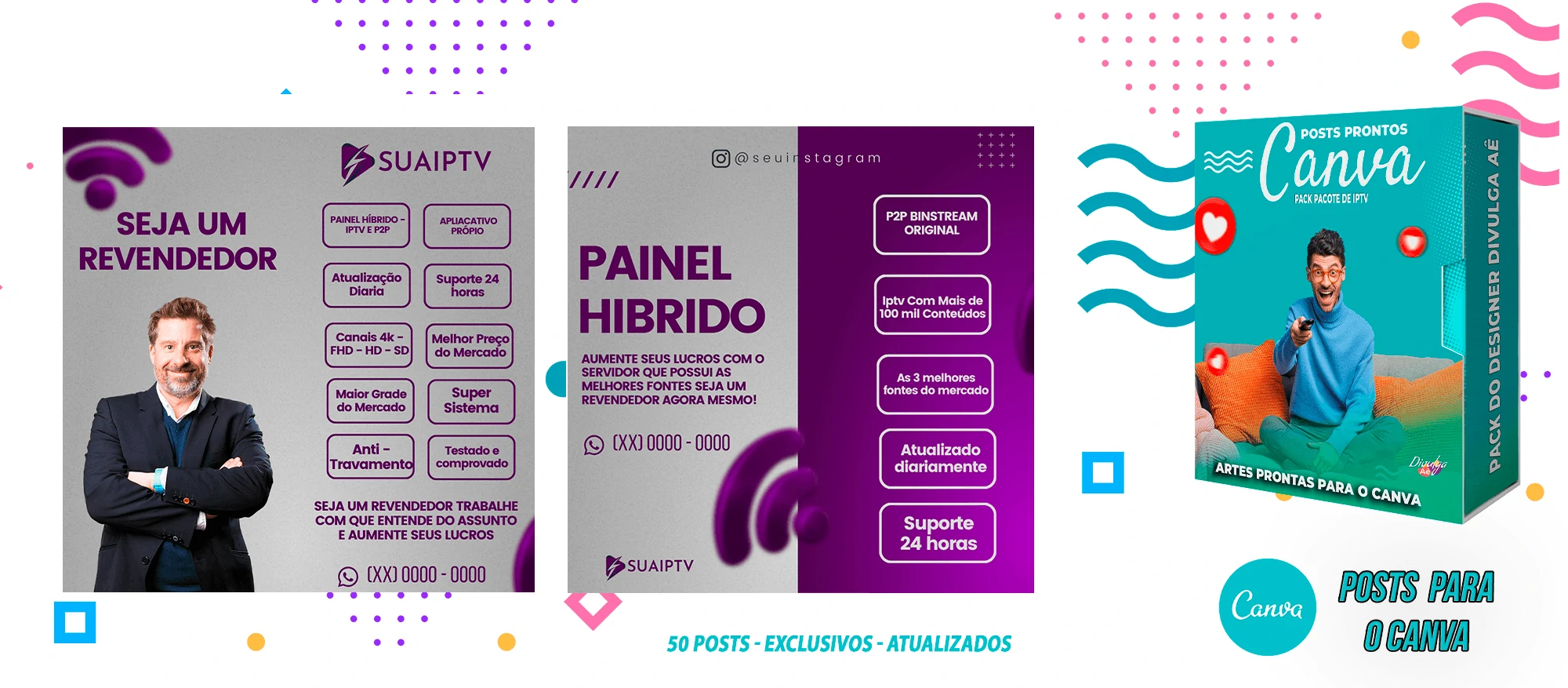 Pack de Posts Prontos para o Canva com legendas - Provedor e Iptv - Vendas de Canais de Tv - Imagem 15