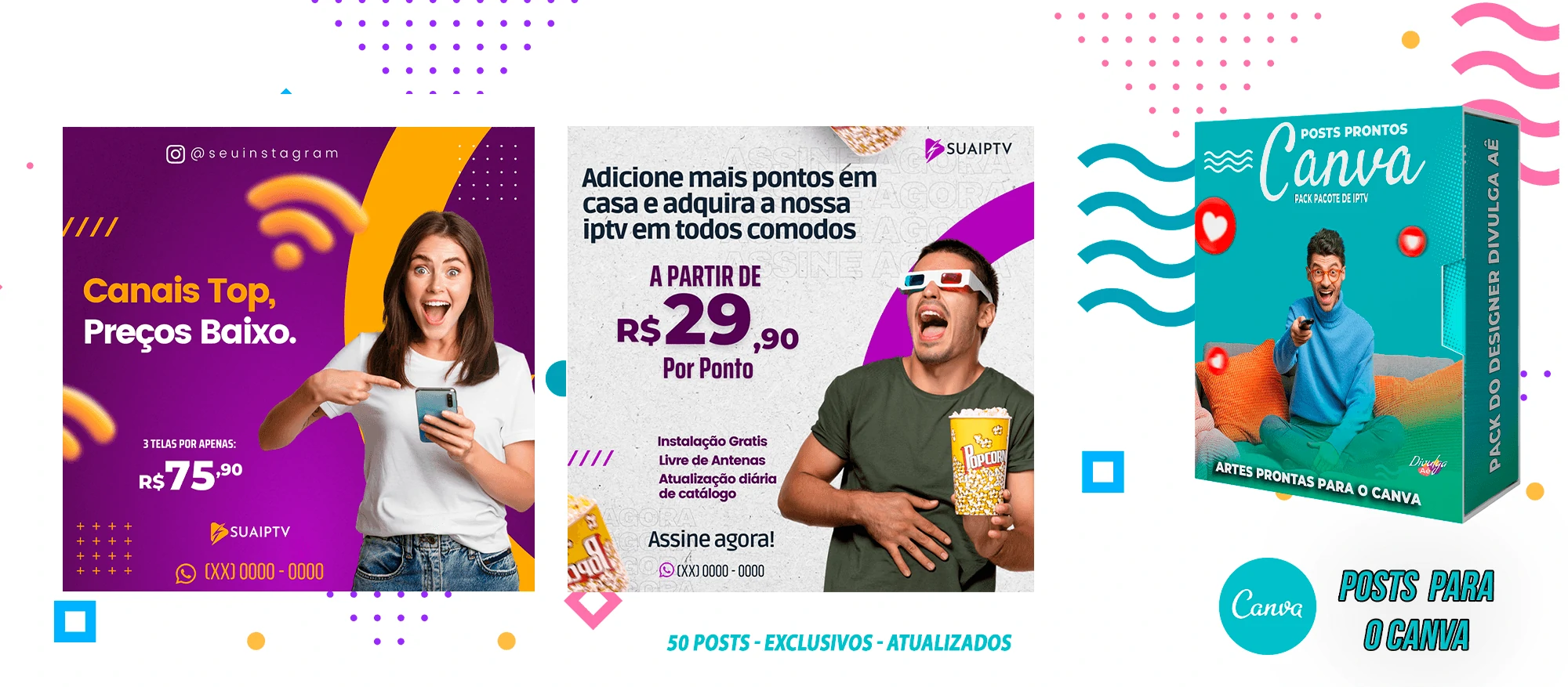 Pack de Posts Prontos para o Canva com legendas - Provedor e Iptv - Vendas de Canais de Tv - Imagem 5