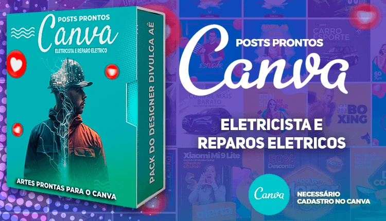 Pack de Posts Prontos - Eletricista e Reparos Eletricos no Canva + Legendas Prontas