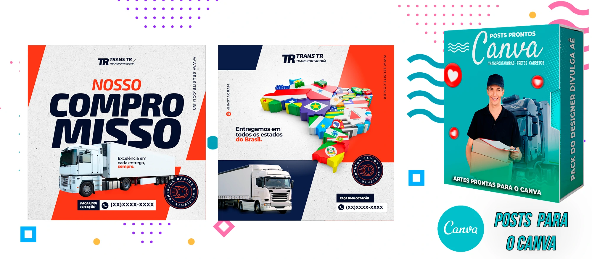 Pack de Posts Prontos - Transportadoras - Fretes - Carreto no Canva + Legendas - Imagem 4