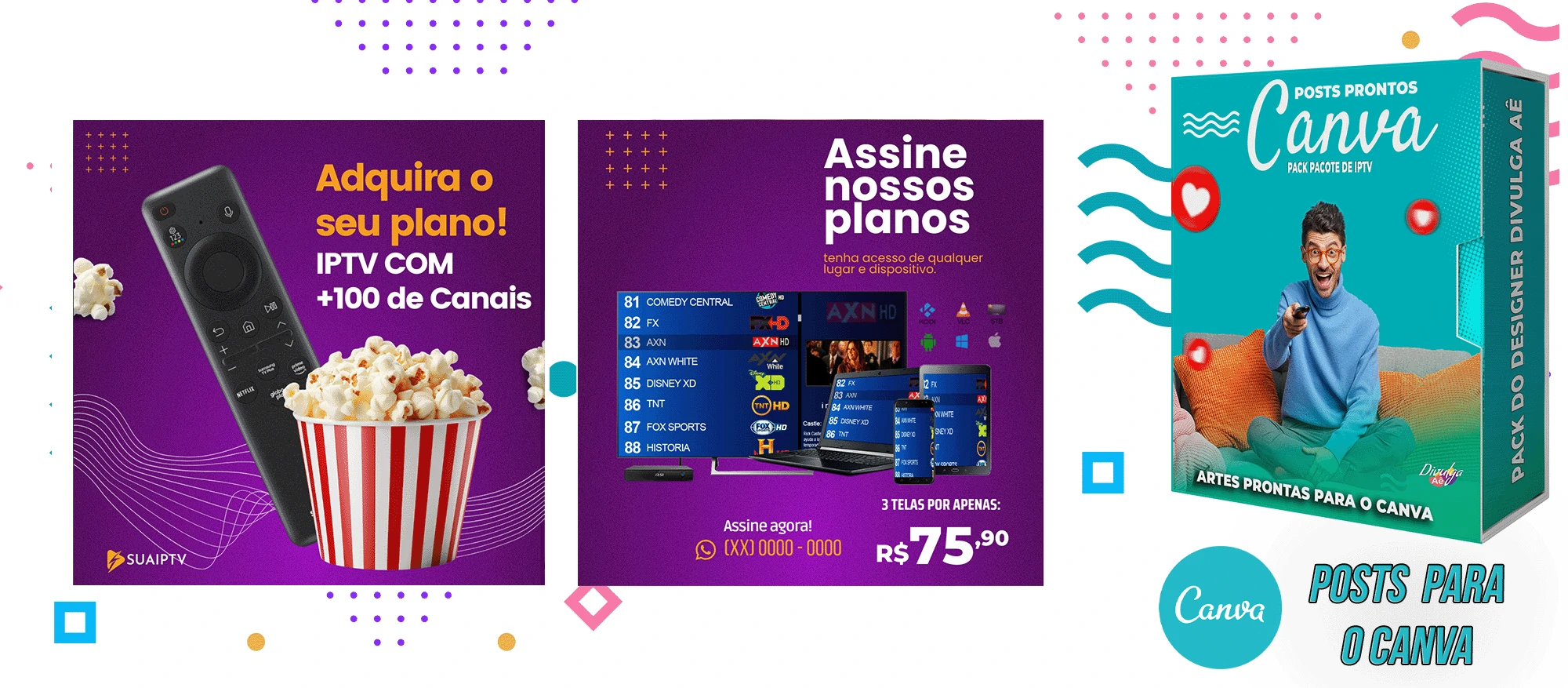 Pack de Posts Prontos para o Canva com legendas - Provedor e Iptv - Vendas de Canais de Tv - Imagem 8