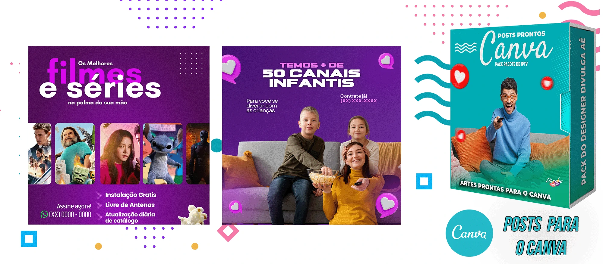 Pack de Posts Prontos para o Canva com legendas - Provedor e Iptv - Vendas de Canais de Tv - Imagem 6