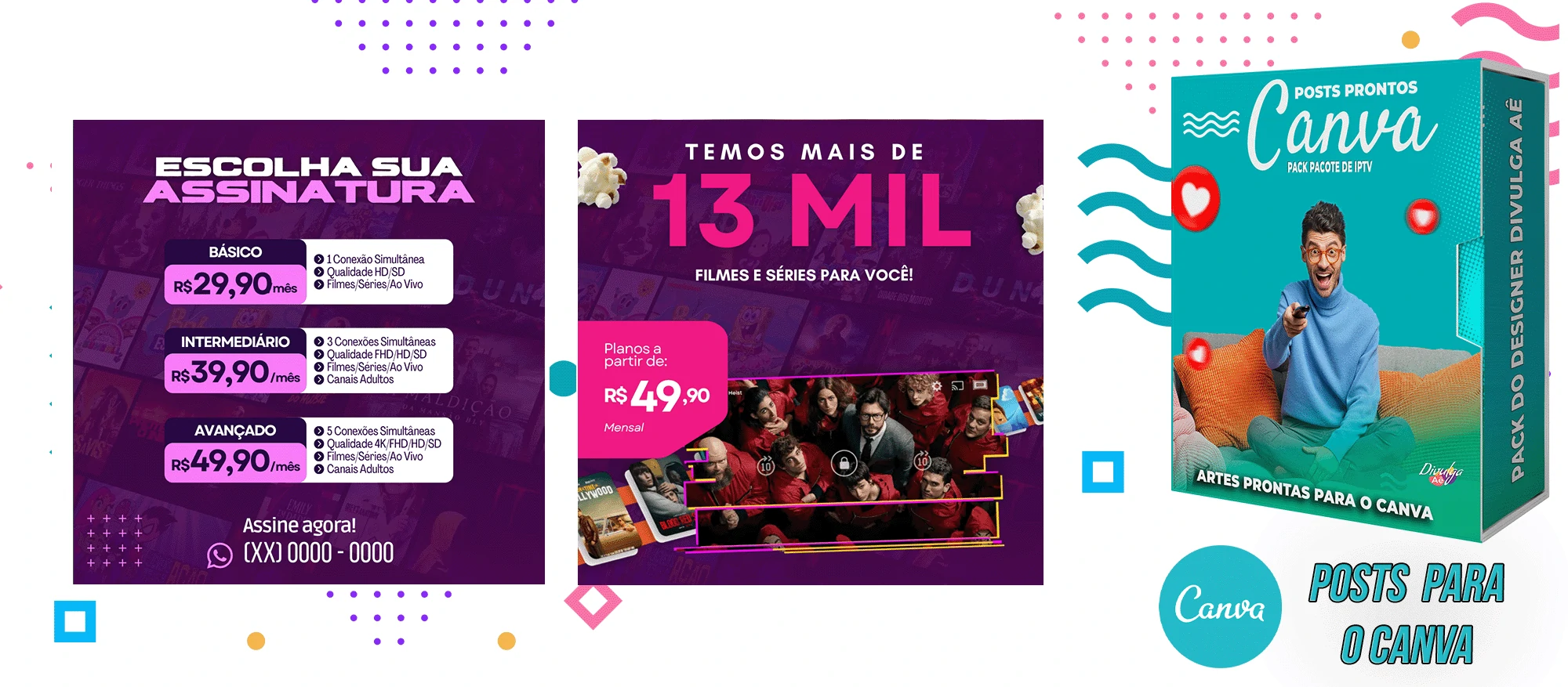Pack de Posts Prontos para o Canva com legendas - Provedor e Iptv - Vendas de Canais de Tv - Imagem 29