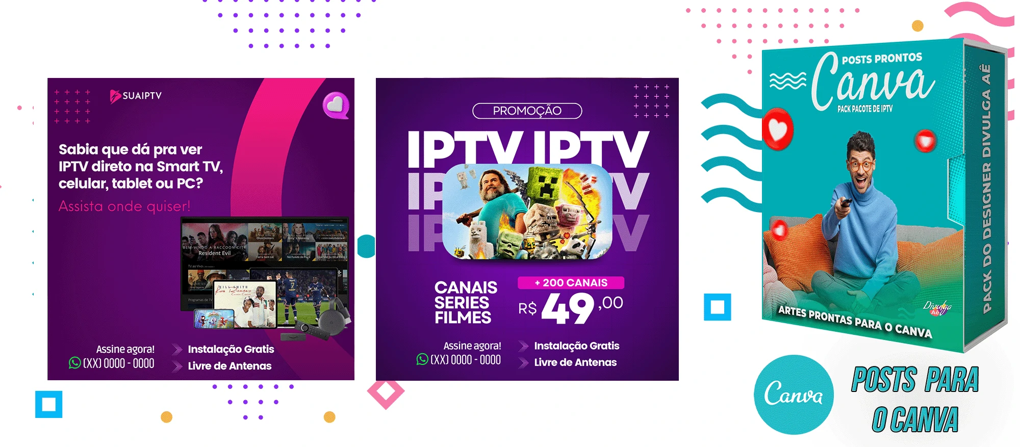 Pack de Posts Prontos para o Canva com legendas - Provedor e Iptv - Vendas de Canais de Tv - Imagem 2