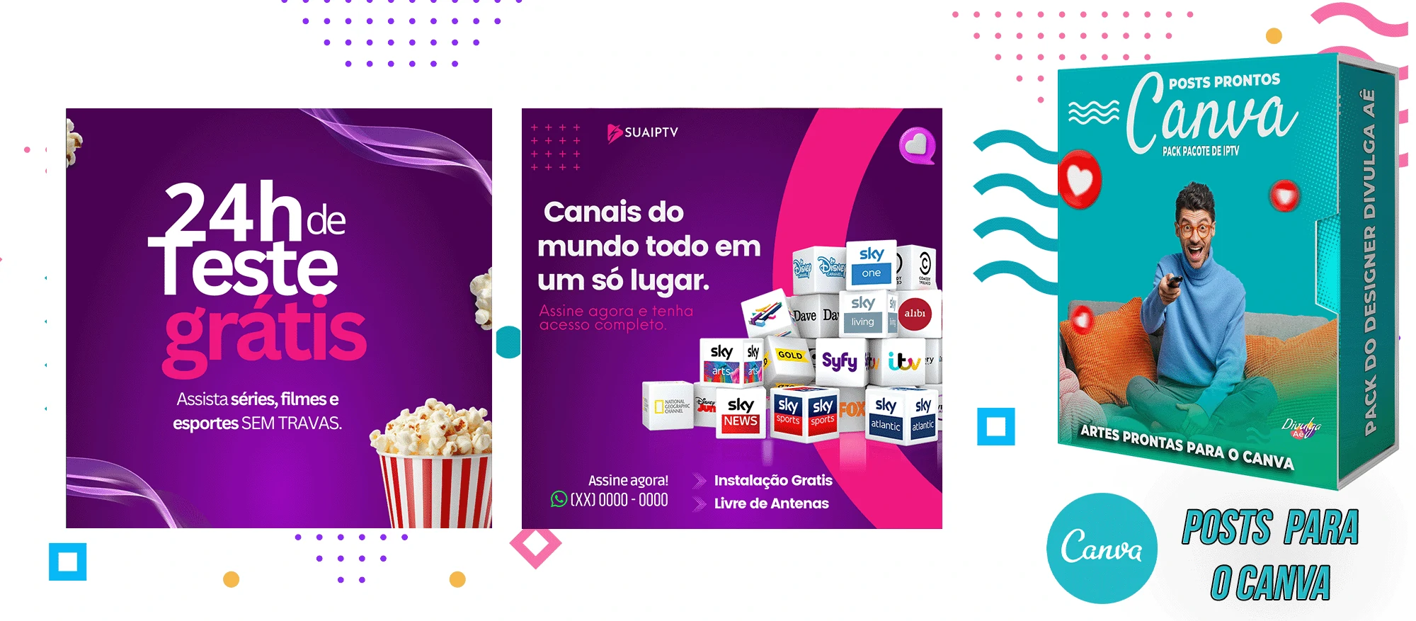 Pack de Posts Prontos para o Canva com legendas - Provedor e Iptv - Vendas de Canais de Tv - Imagem 13