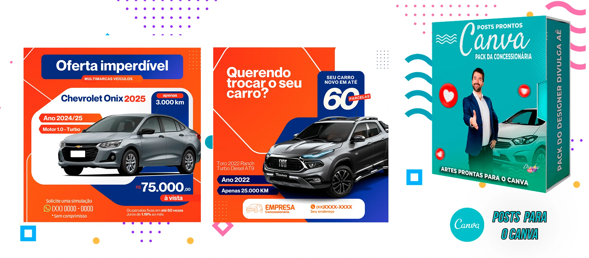Pack de Posts Prontos para o Canva - Concessionária + Legendas - Venda de Carros e Motos - Imagem 2