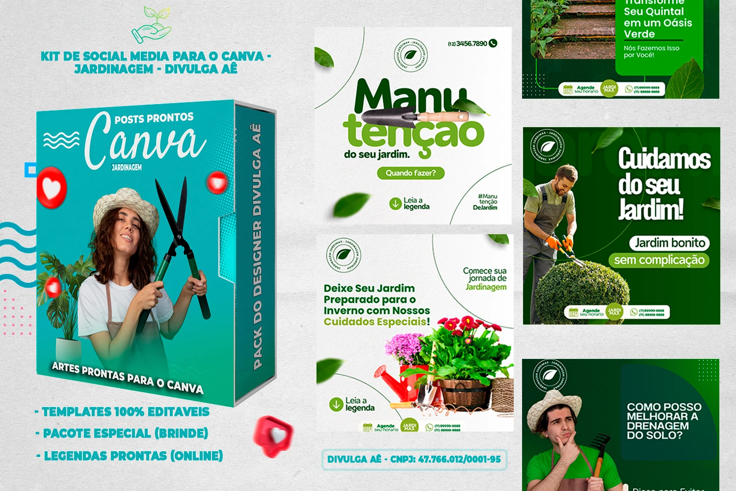 Pack De Posts Prontos para o Canva - Empresas de Jardinagem com Legendas - Imagem 15