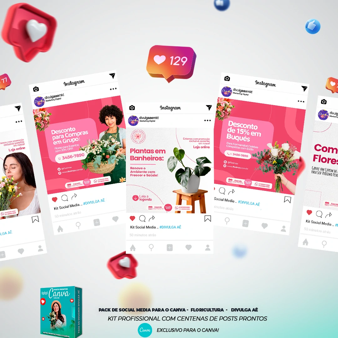 Pack De Posts Prontos para o Canva - Floricultura com Legendas - Imagem 12