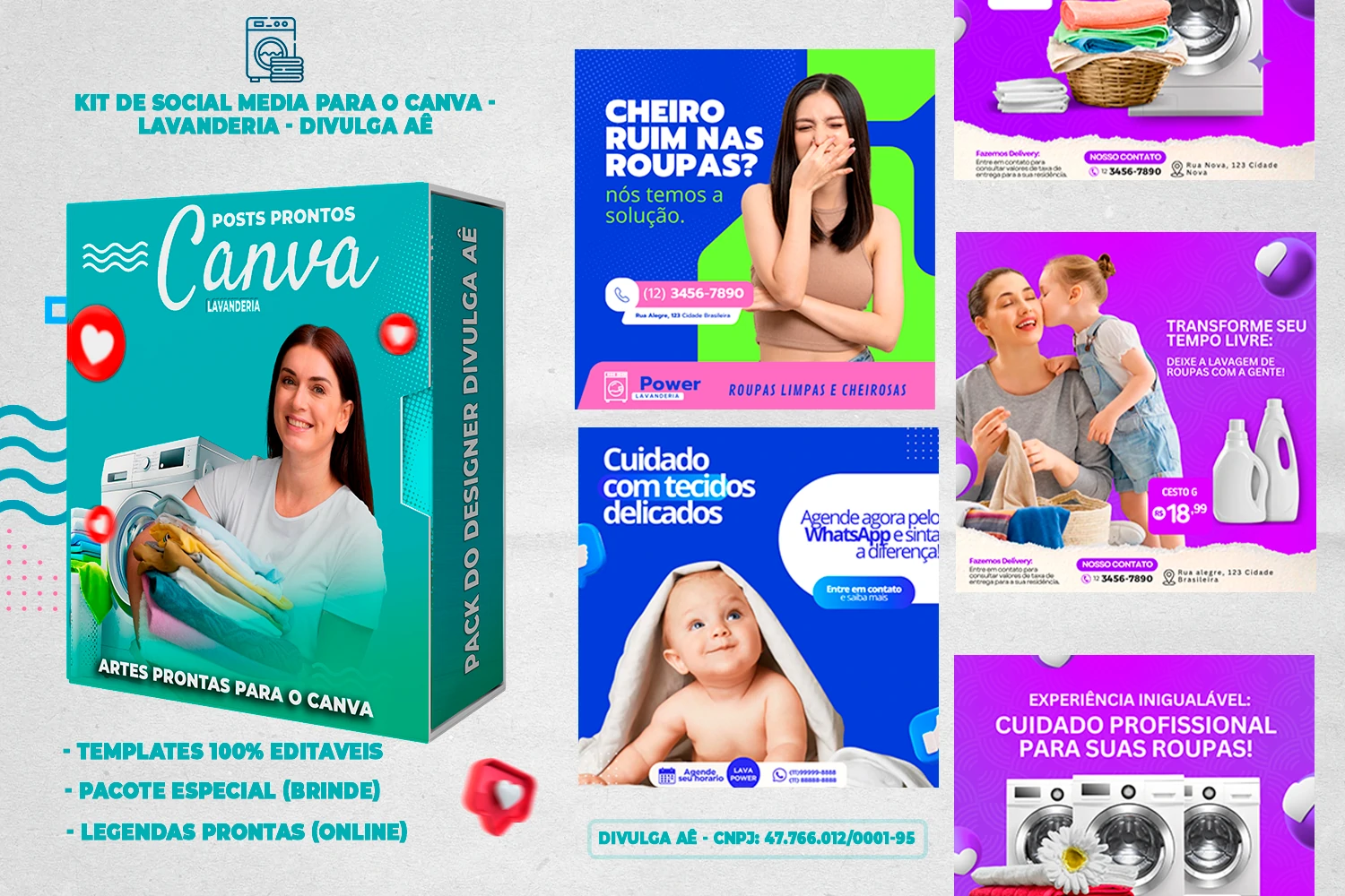 Pack De Posts Prontos para o Canva - Lavanderia com Legendas Prontas - Imagem 9