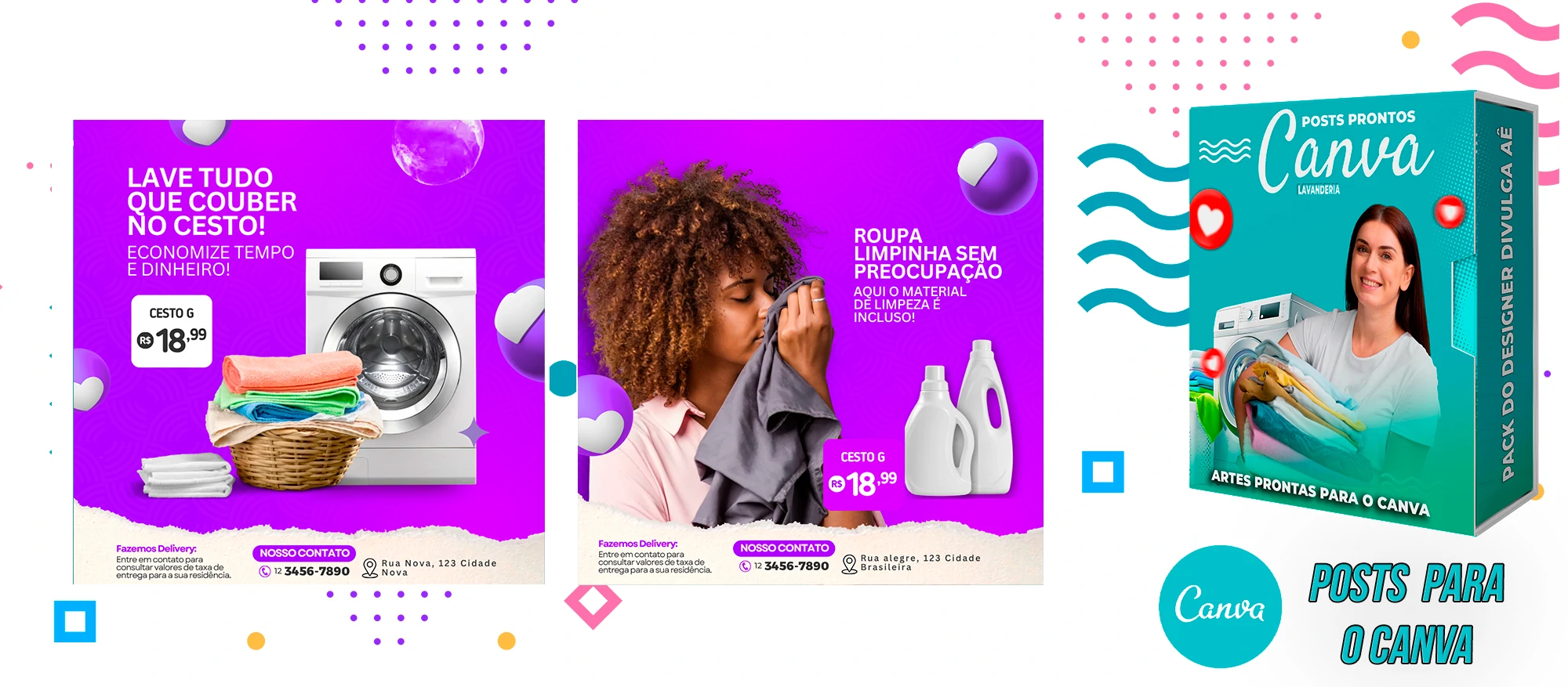 Pack De Posts Prontos para o Canva - Lavanderia com Legendas Prontas - Imagem 3