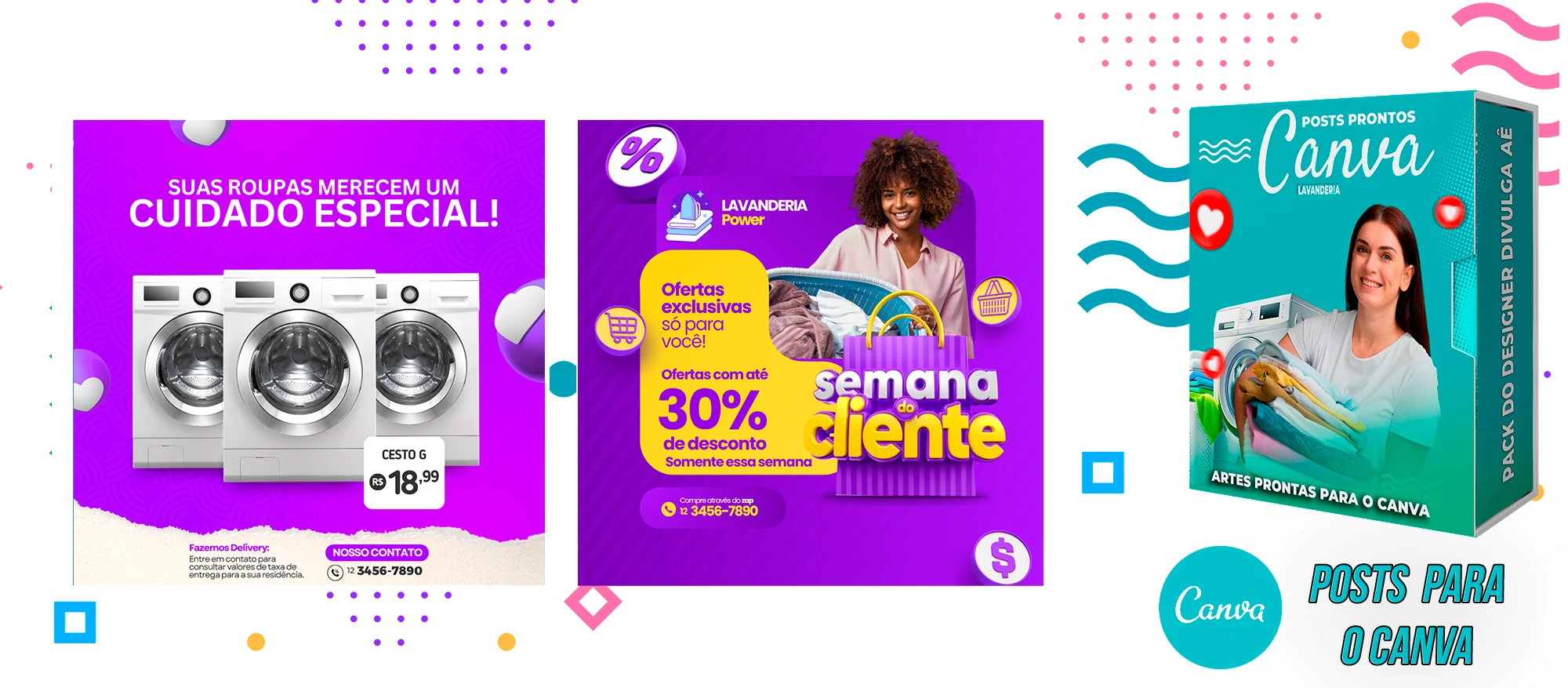 Pack De Posts Prontos para o Canva - Lavanderia com Legendas Prontas - Imagem 8