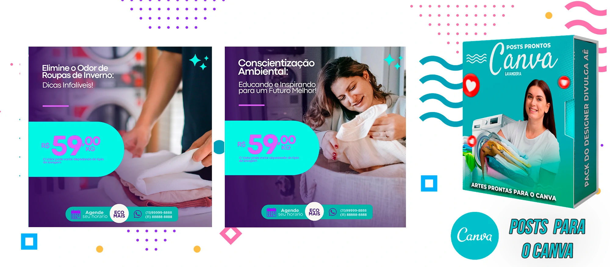 Pack De Posts Prontos para o Canva - Lavanderia com Legendas Prontas - Imagem 4