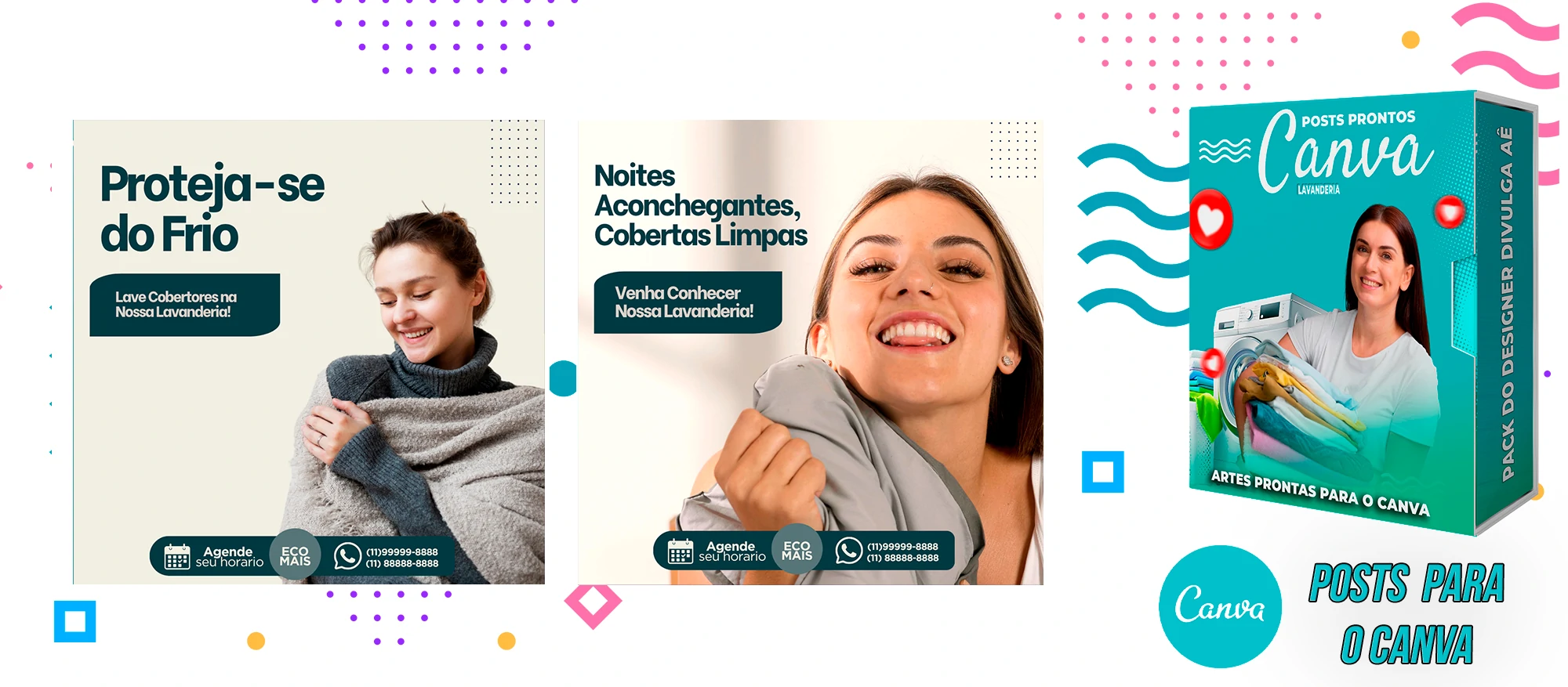 Pack De Posts Prontos para o Canva - Lavanderia com Legendas Prontas - Imagem 2