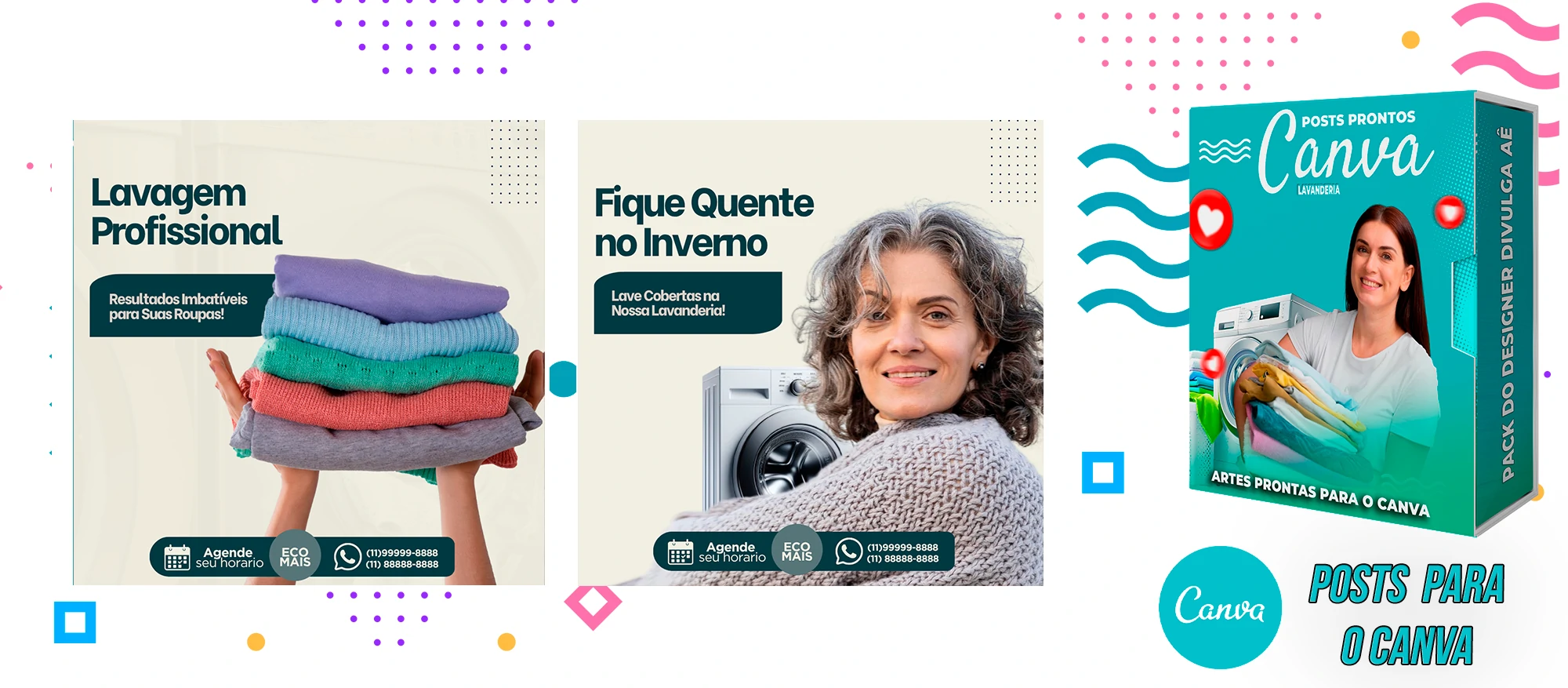 Pack De Posts Prontos para o Canva - Lavanderia com Legendas Prontas - Imagem 6