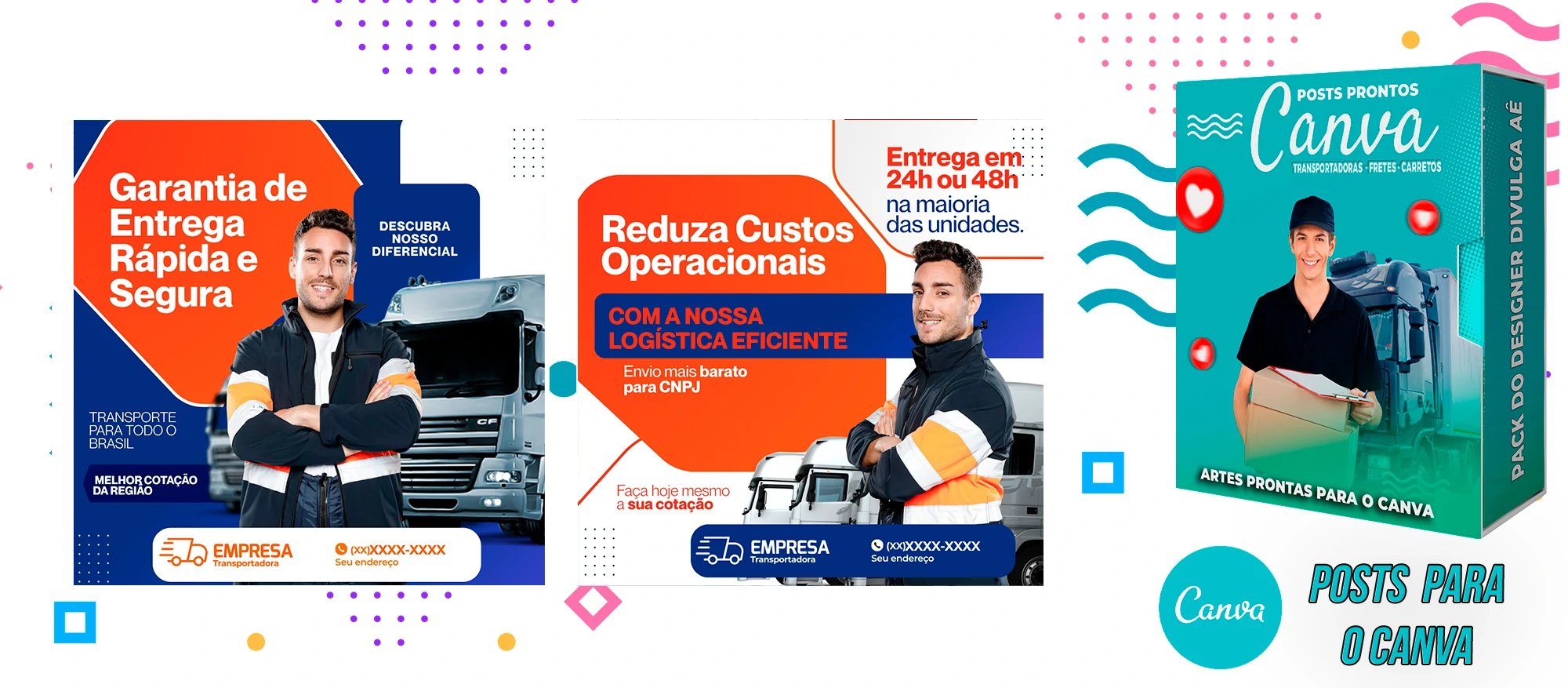 Pack de Posts Prontos - Transportadoras - Fretes - Carreto no Canva + Legendas - Imagem 2