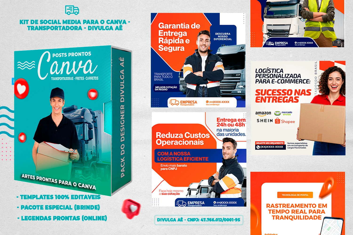 Pack de Posts Prontos - Transportadoras - Fretes - Carreto no Canva + Legendas - Imagem 37
