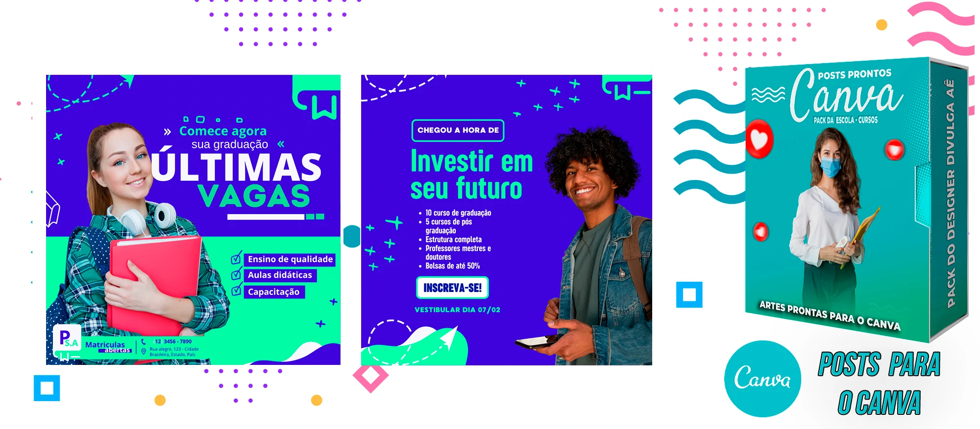 Pack de Posts Prontos para o Canva - Escolas - Escolas Particulares e Cursos + Legendas - Imagem 2