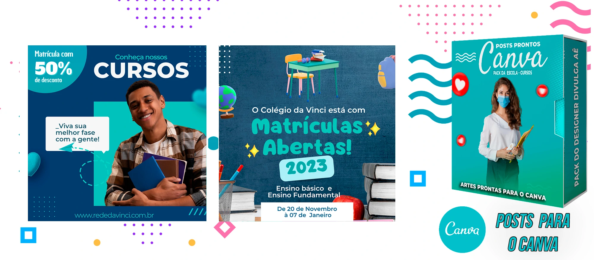 Pack de Posts Prontos para o Canva - Escolas - Escolas Particulares e Cursos + Legendas - Imagem 11