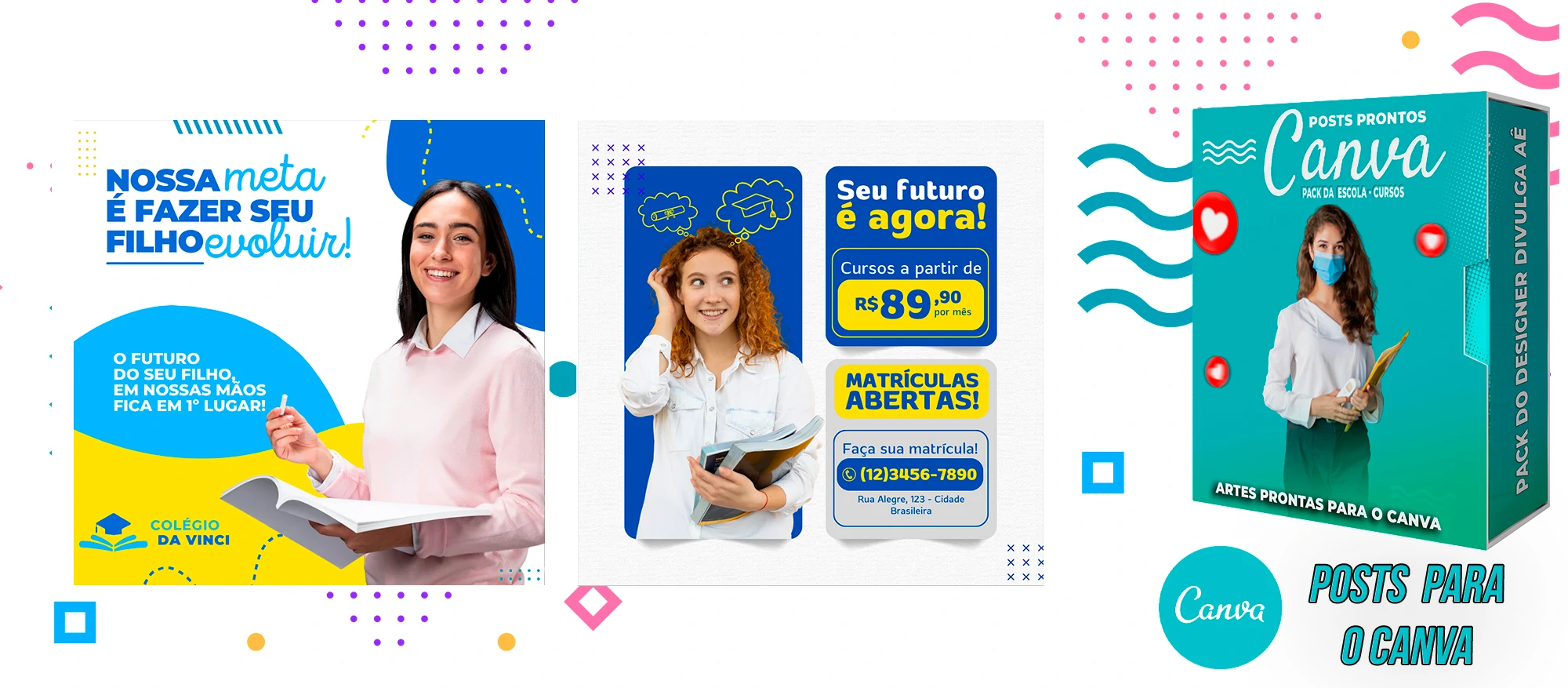 Pack de Posts Prontos para o Canva - Escolas - Escolas Particulares e Cursos + Legendas - Imagem 4