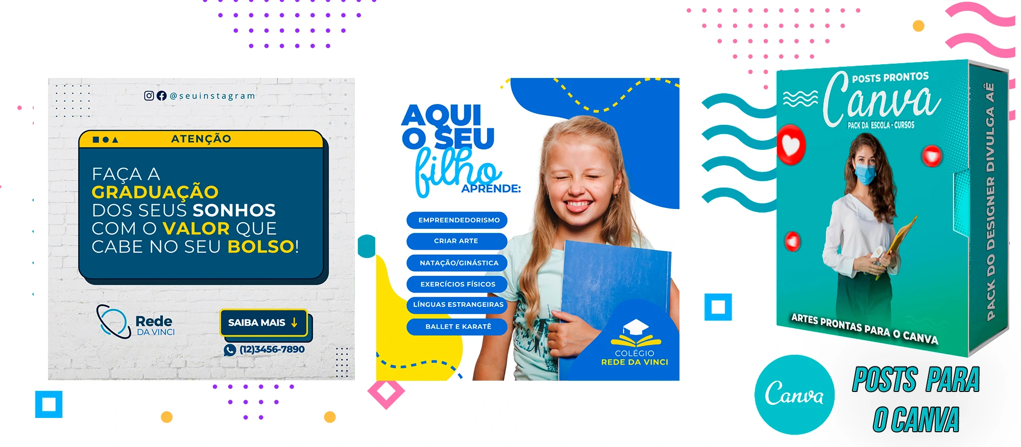 Pack de Posts Prontos para o Canva - Escolas - Escolas Particulares e Cursos + Legendas - Imagem 14