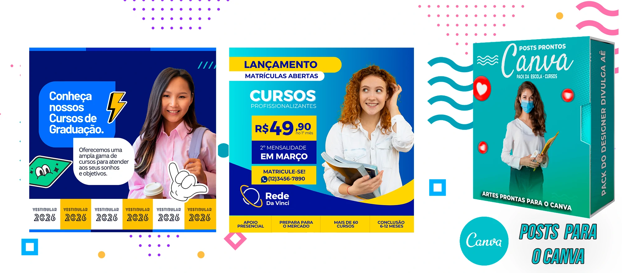 Pack de Posts Prontos para o Canva - Escolas - Escolas Particulares e Cursos + Legendas - Imagem 6