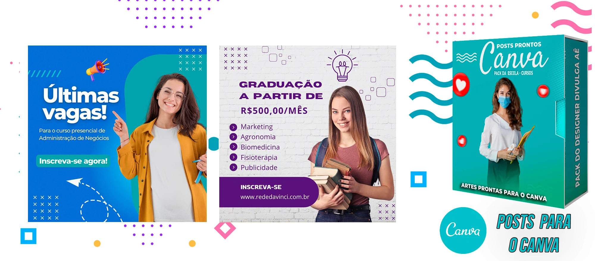 Pack de Posts Prontos para o Canva - Escolas - Escolas Particulares e Cursos + Legendas - Imagem 9