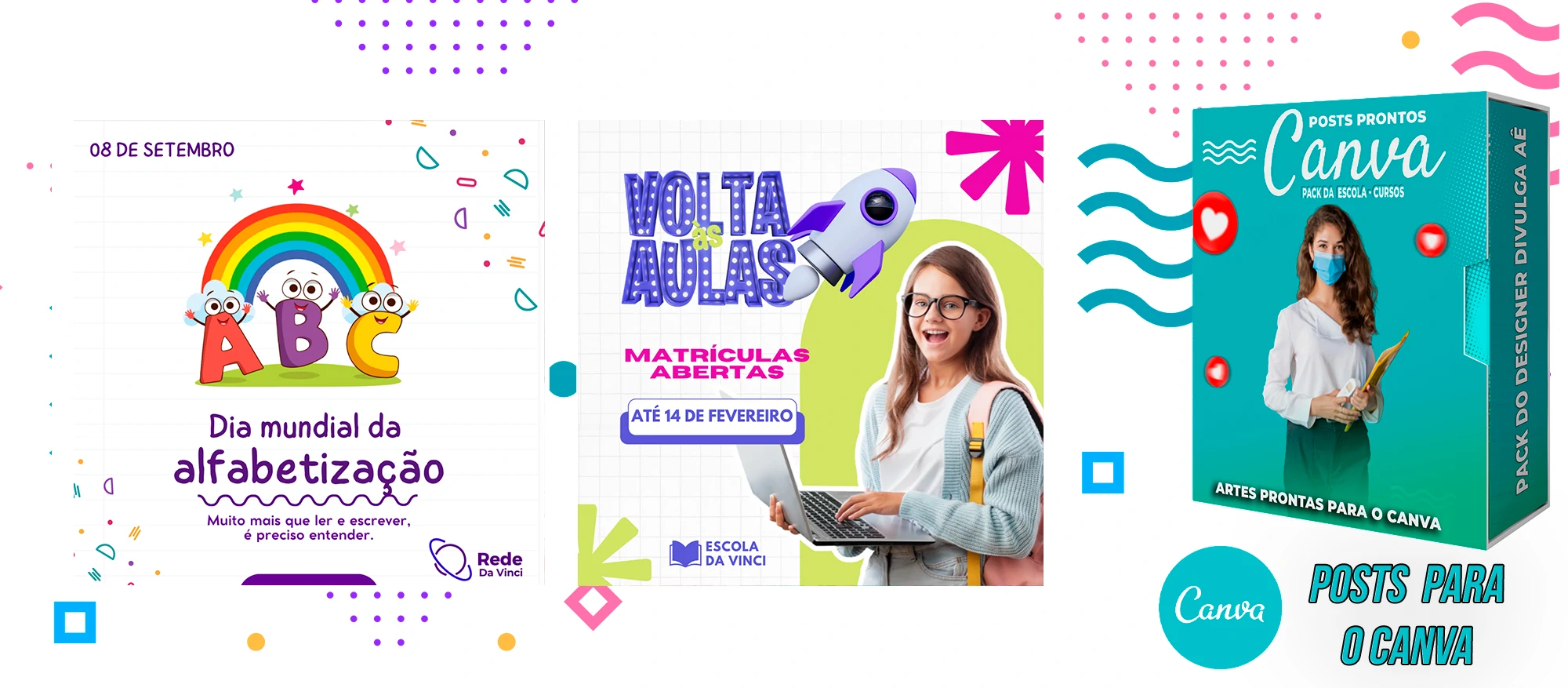 Pack de Posts Prontos para o Canva - Escolas - Escolas Particulares e Cursos + Legendas - Imagem 16