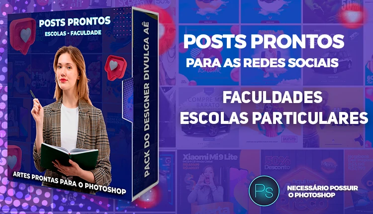 Pack de Posts Prontos - Escolas Particulares e Faculdades no Photoshop
