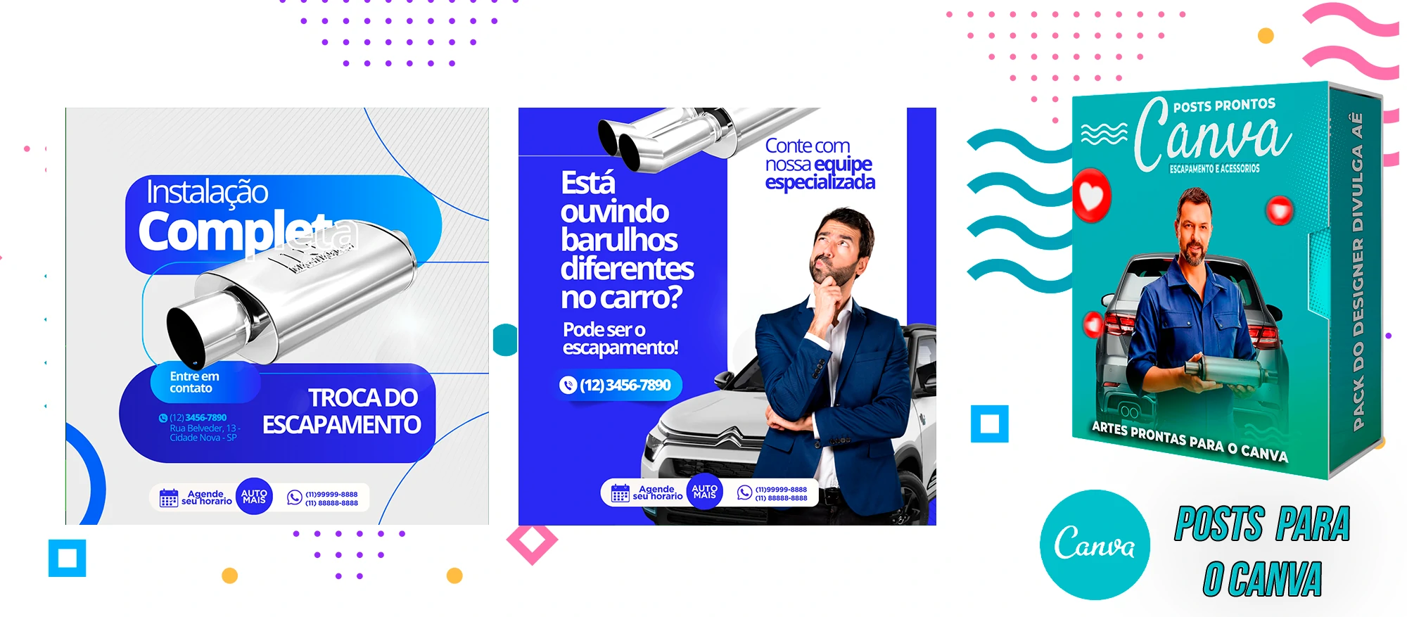 Pack De Posts Prontos para o Canva - Venda e Troca de Escapamento Automotivo com Legendas Prontas - Imagem 4