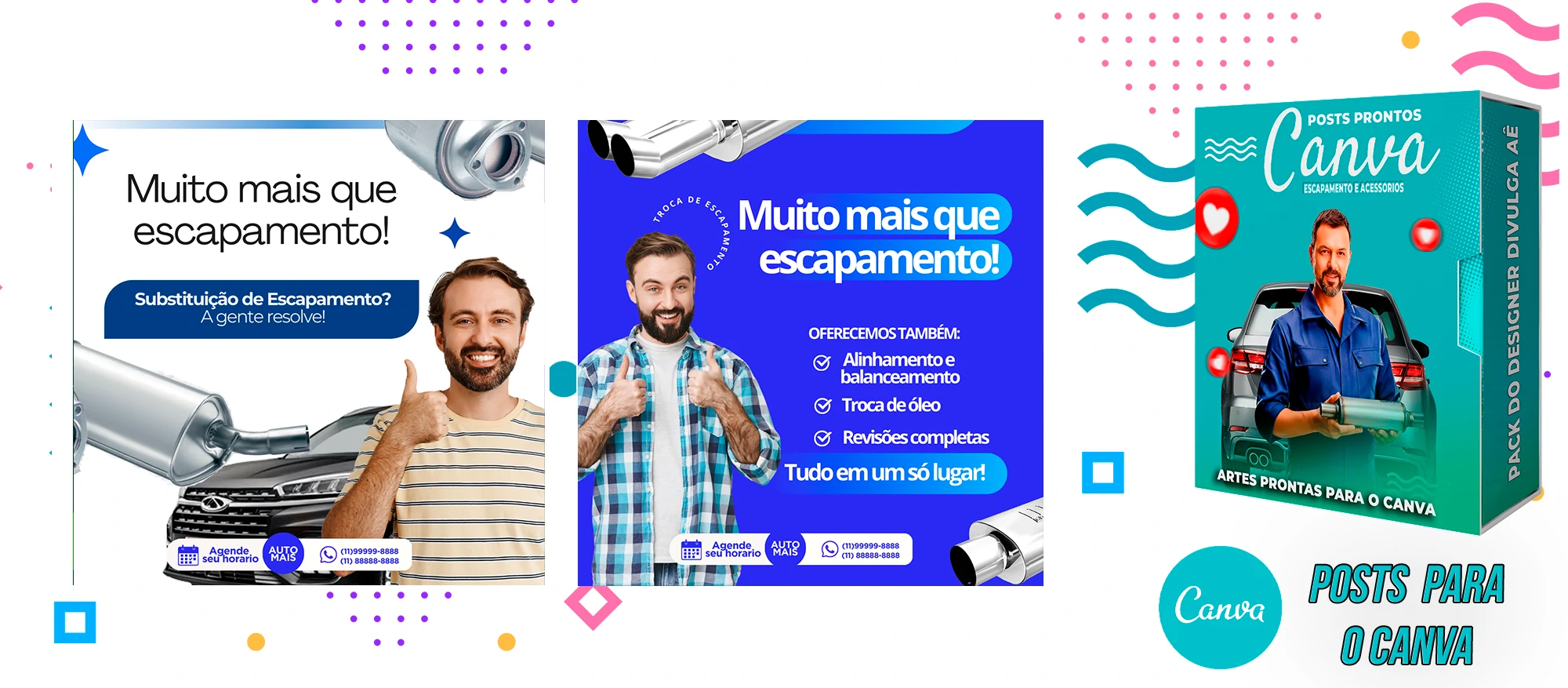 Pack De Posts Prontos para o Canva - Venda e Troca de Escapamento Automotivo com Legendas Prontas - Imagem 5