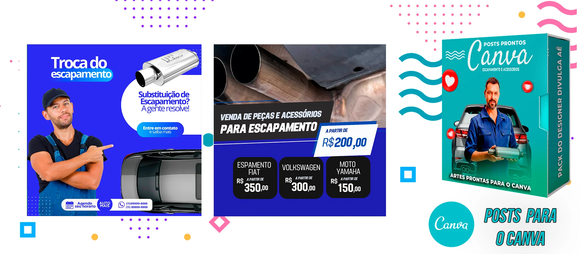 Pack De Posts Prontos para o Canva - Venda e Troca de Escapamento Automotivo com Legendas Prontas - Imagem 3