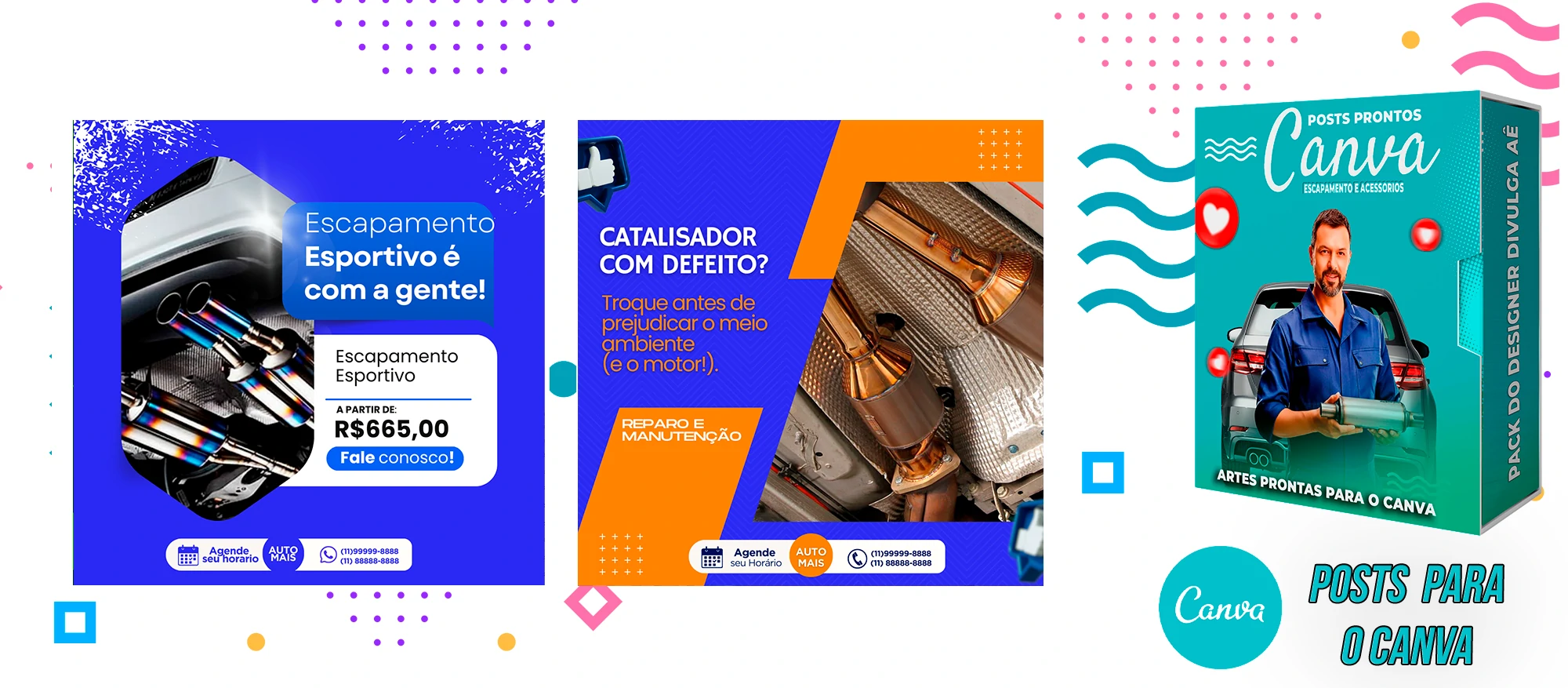 Pack De Posts Prontos para o Canva - Venda e Troca de Escapamento Automotivo com Legendas Prontas - Imagem 15