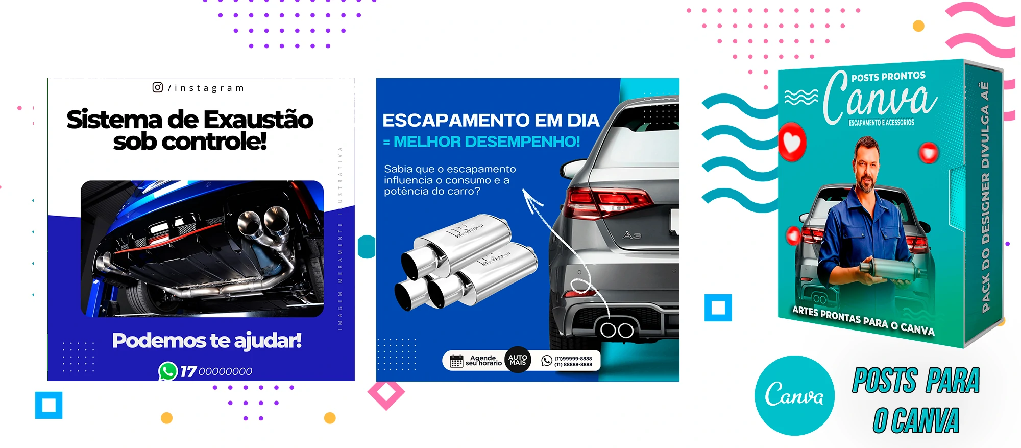 Pack De Posts Prontos para o Canva - Venda e Troca de Escapamento Automotivo com Legendas Prontas - Imagem 14