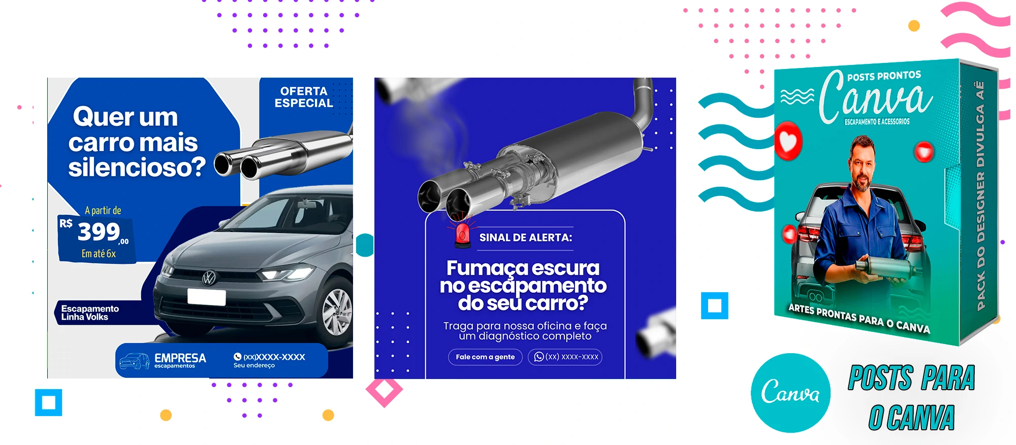 Pack De Posts Prontos para o Canva - Venda e Troca de Escapamento Automotivo com Legendas Prontas - Imagem 13