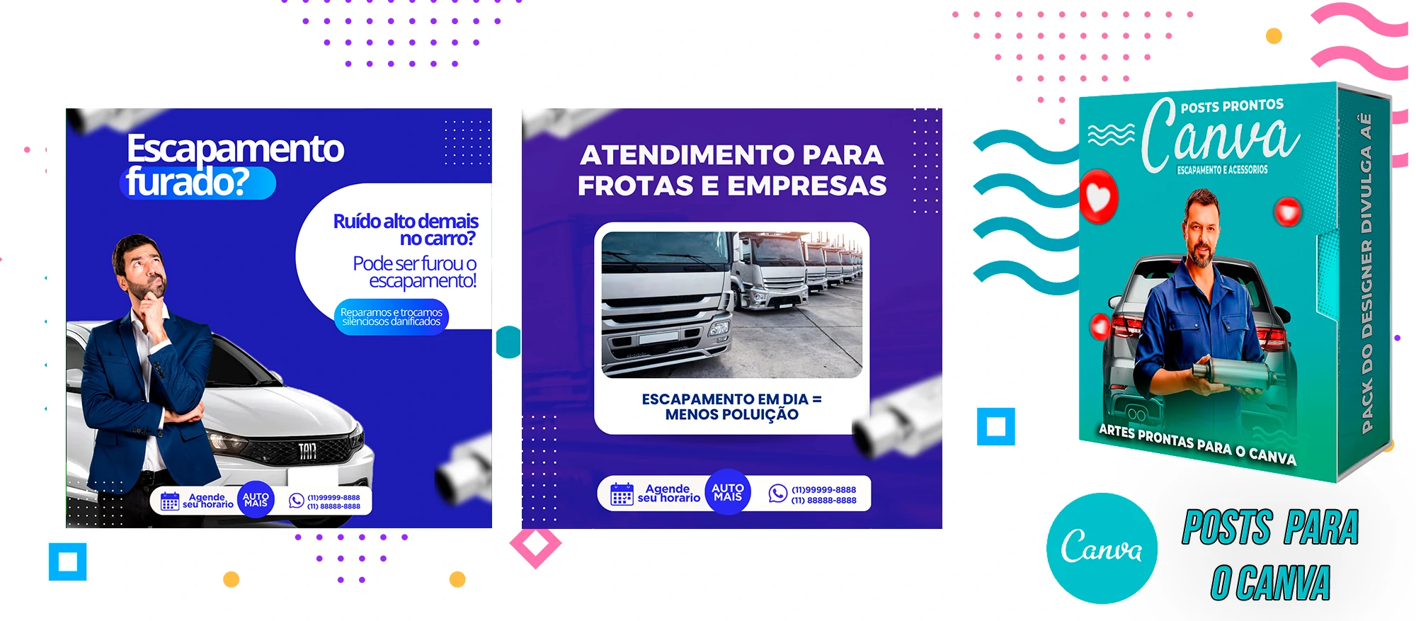 Pack De Posts Prontos para o Canva - Venda e Troca de Escapamento Automotivo com Legendas Prontas - Imagem 12