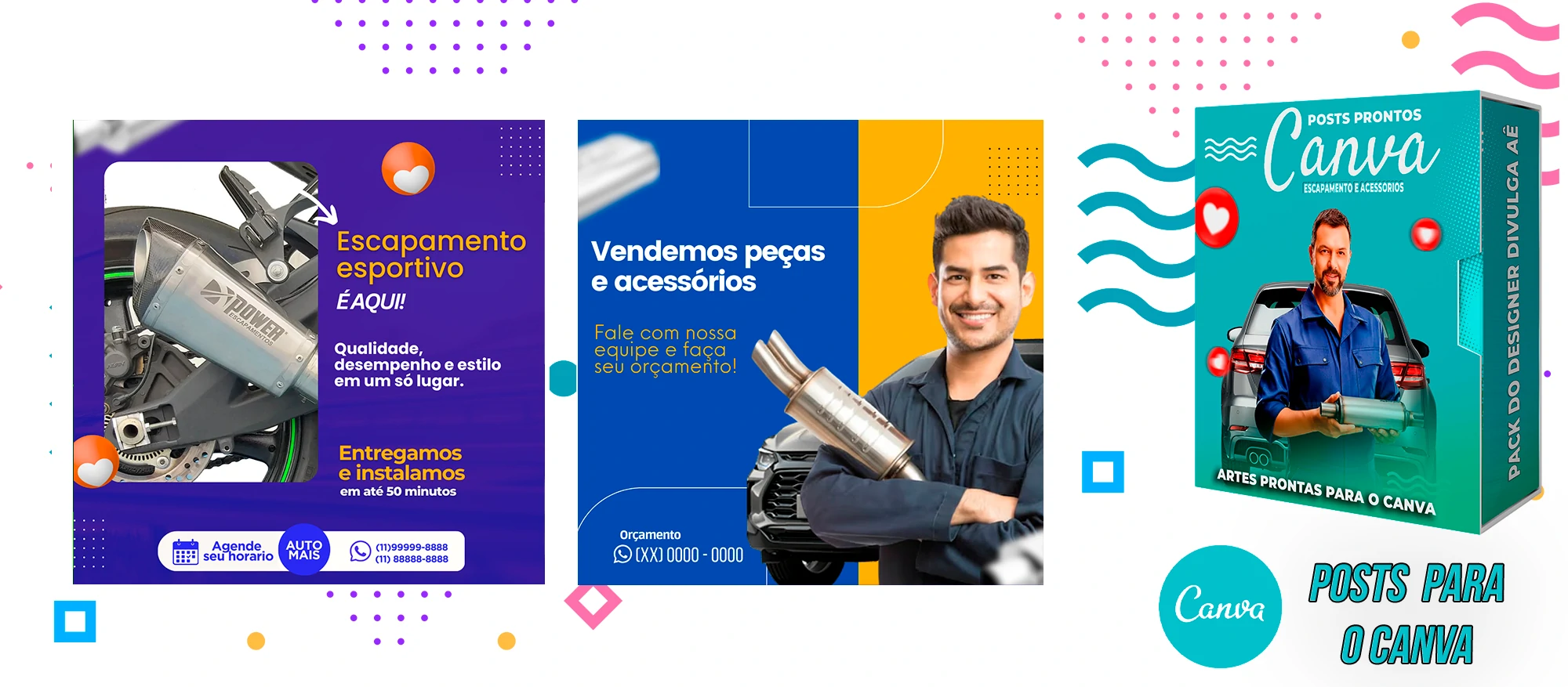 Pack De Posts Prontos para o Canva - Venda e Troca de Escapamento Automotivo com Legendas Prontas - Imagem 11
