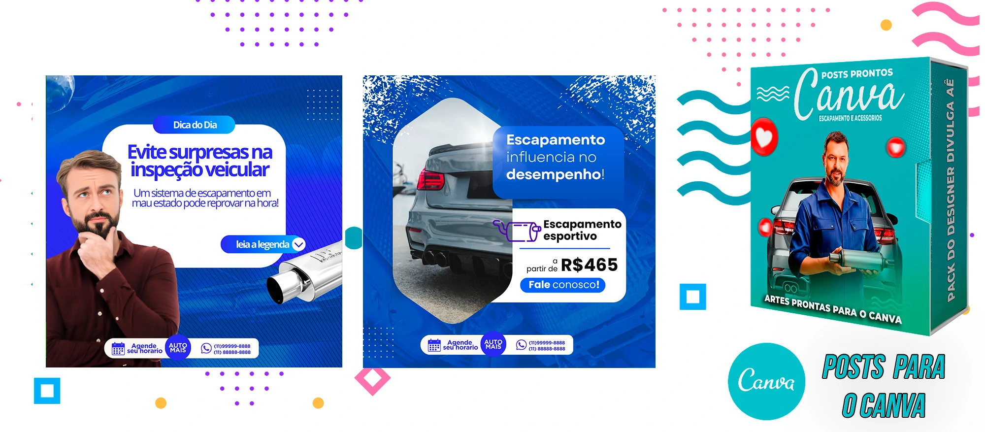 Pack De Posts Prontos para o Canva - Venda e Troca de Escapamento Automotivo com Legendas Prontas - Imagem 10