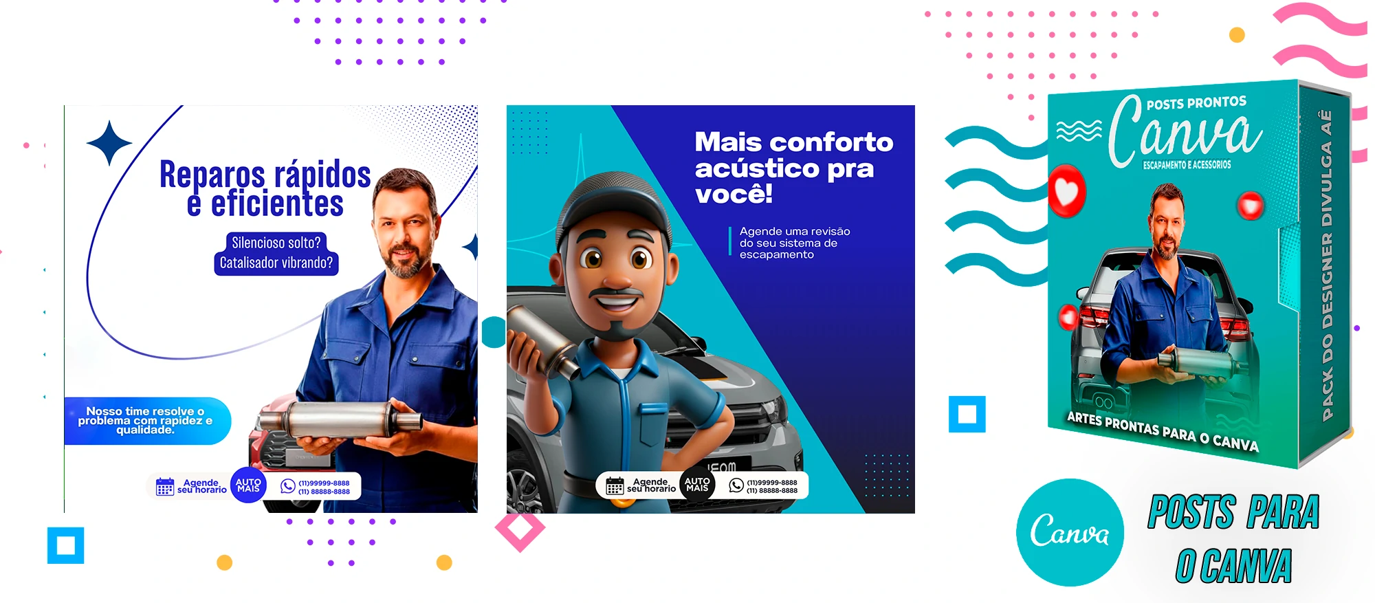 Pack De Posts Prontos para o Canva - Venda e Troca de Escapamento Automotivo com Legendas Prontas - Imagem 2